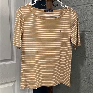 Tommy Hilfiger Women's Brown and White Striped Tee